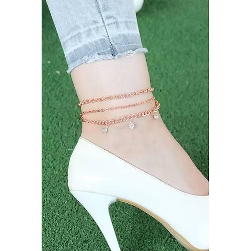 Zirkon Ta�l� Rose Renk Zincirli Hal Hal