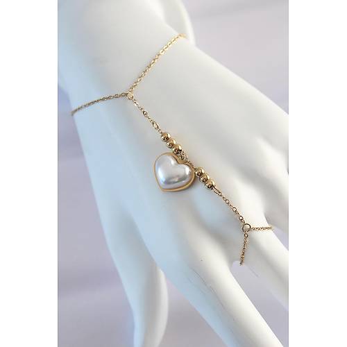 316L �elik Gold Renk Beyaz Bubble Kalp Tasar�ml� �ahmeran