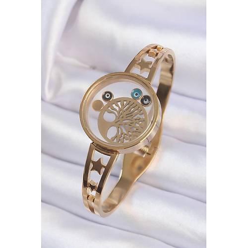 316L �elik Alt�n Renk ��i Ya�am A�ac� ve Nazar Boncuk Fig�rl� A��labilir Fanus Kelep�e