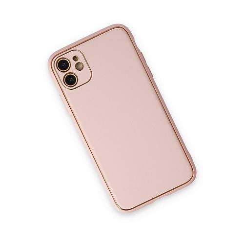 iPhone 12 K�l�f Coco Deri Silikon Kapak - Pudra