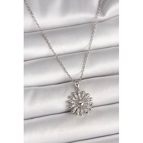 316L �elik G�m�� Renk Zincir Zirkon Ta�l� G�ne� Model Kad�n Kolye