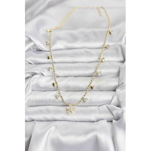 Pirin� Gold Renk Zirkon Ta�l� �i�ek Model Kad�n Kolye