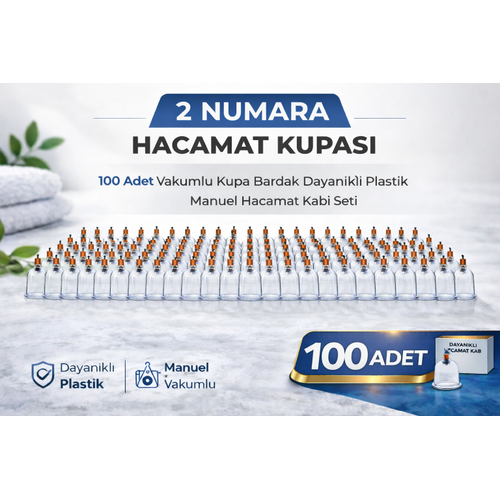 2 Numara Hacamat Kupas� 100 Adet Vakumlu Kupa Bardak Dayan�kl� Plastik Manuel Hacamat Kab�