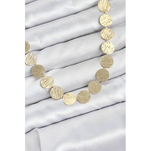 Yuvarlak Plaka Model Gold Renk Kad�n Kolye