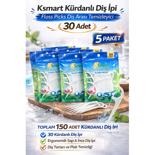 Ksmart K�rdanl� Di� �pi 30 Adet Floss Picks Di� Aras� Temizleyici 5 Paket