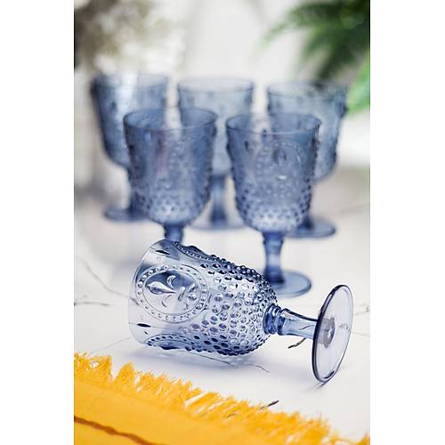 Akrilik Lacivert 6'l� Kadeh & Su Me�rubat Kahve Yan� Barda�� 450 ml ( Cam De�ildir )