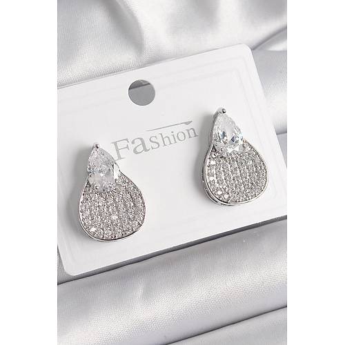 Pirin� G�m�� Renk Zirkon Ta�l� Damla Model Kad�n K�pe