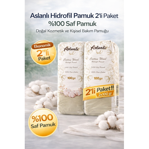 Aslanl� Hidrofil Pamuk 100 gr x 2 Adet %100 Saf Pamuk Kozmetik ve Ki�isel Bak�m Pamu�u