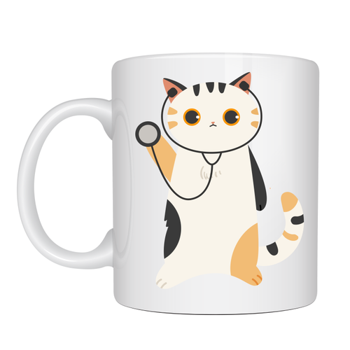 Veteriner Kedi Tasar�ml� Porselen Kupa MODEL 177 � Stetoskoplu Sevimli Kedi Kahve Kupas� � Veterinerlere ve Kedi Severlere Hediye