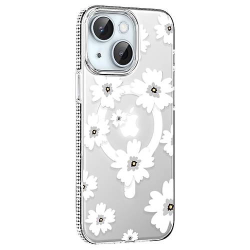 iPhone 15 Floral Magsafe Kapak - Beyaz