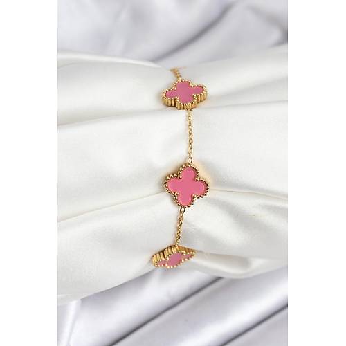 316L �elik Gold Zincir Pembe Yonca Renk Bileklik