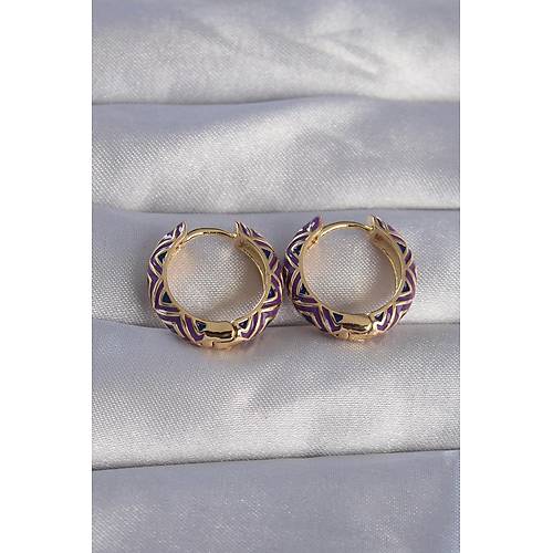 Pirin� Gold Renk Mor Etnik Desenli Halka K�pe