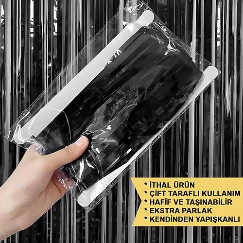 Siyah Renk Ekstra Metalize Parlak Sa�akl� Arka Fon Perde �thal A Kalite 1x2 Metre