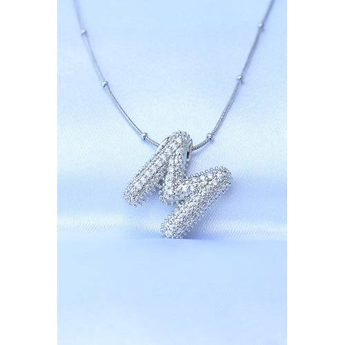 316L �elik Zincirli Zirkon Ta�l� M Harfli G�m�� Renk Bubble Kolye