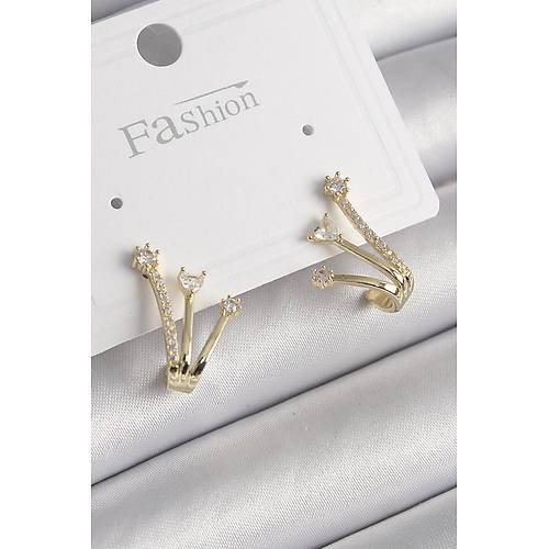 Pirin� Gold Renk Zirkon Ta�l� Kad�n K�pe