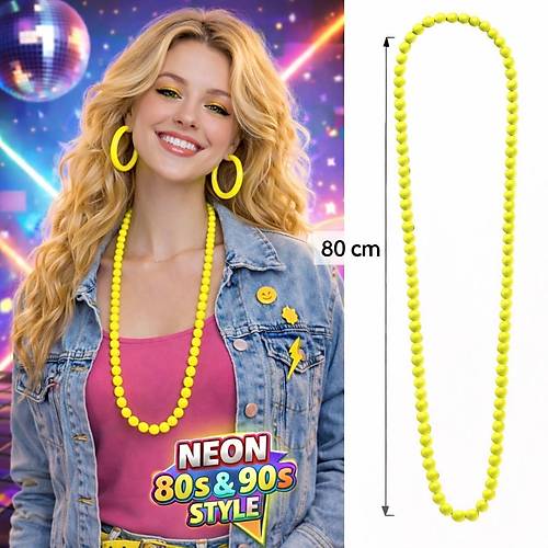 Neon Sar� Boncuk Kolye 80 cm � Retro 80�ler 90�lar Parti Aksesuar�