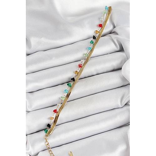 316L �elik Gold Renk Kristal Kar���k Renkli Ta�l� 2'li Kad�n Bileklik