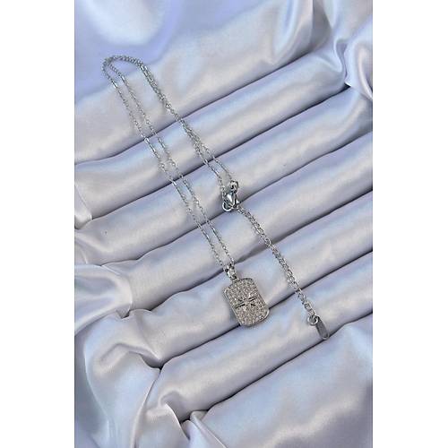 316L �elik Zincir G�m�� Renk Zirkon Ta�l� Kutup Y�ld�zl� Vintage Kolye