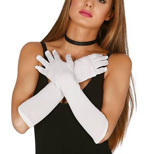 Beyaz Renk Dirse�e Kadar Uzun Kuma� Eldiven 40 cm