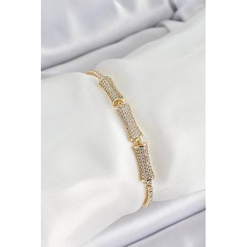 Pirin� Gold Renk Zirkon Ta�l� Kemik Model Kad�n Bileklik
