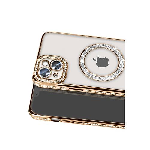 iPhone 15 K�l�f Joke Simli Magneticsafe K�l�f - Gold