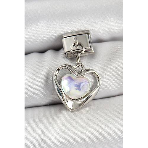 316L �elik Sallant�l� Zirkon Ta�l� Kalp Model G�m�� Renk Nomination Charm