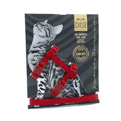 Kedi G���s ve Gezdirme Tasma Tak�m� K�rm�z� 1x25-40 Cm