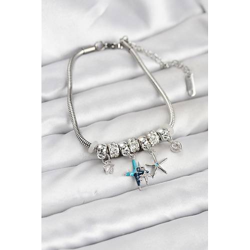 Pirin� G�m�� Renk Y�ld�z Model Charml� Kad�n Bileklik