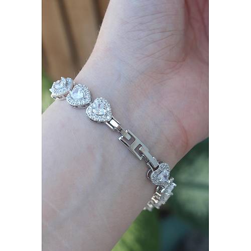 Vip Seri Pirin� Zirkon Ta�l� G�m�� Renk Kalp Model Bileklik