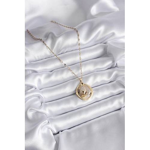 316L �elik Gold Renk Zirkon Ta�l� Jaguar Model Kad�n Kolye