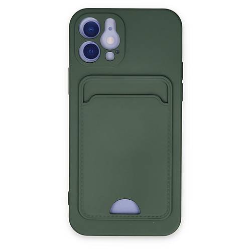 iPhone 12 K�l�f Kelvin Kartvizitli Silikon - Koyu Ye�il