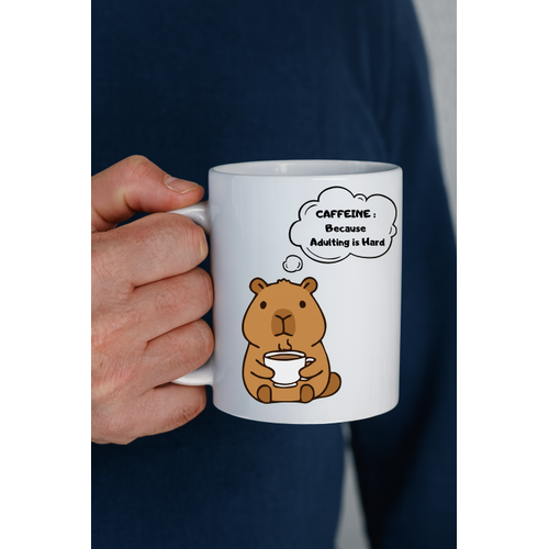 Caffeine Because Adulting is Hard Yaz�l� Kupa Model 207 Komik Tasar�m Seramik Kahve Kupas� Hediye Se�ene�i