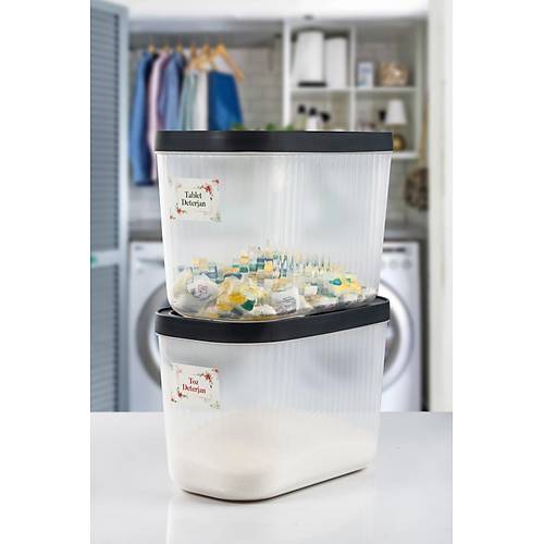 2'Li 10 LT Multibox Kayar Kapakl� Saklama Kab� & Erzak Kab� & Toz Ve Tablet Deterjan Kutusu ( ET�KET HED�YEL� )