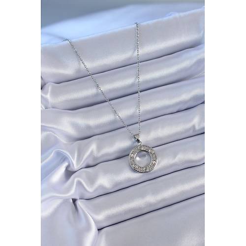 316L �elik G�m�� Renk Zirkon Ta�l� Model Kad�n Kolye