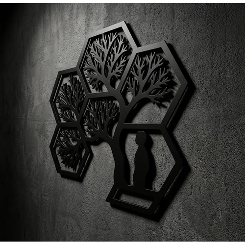 Hayat A�ac� Duvar Tablosu MDF Lazer Kesim Alt�gen Geometrik Modern Duvar S�s�