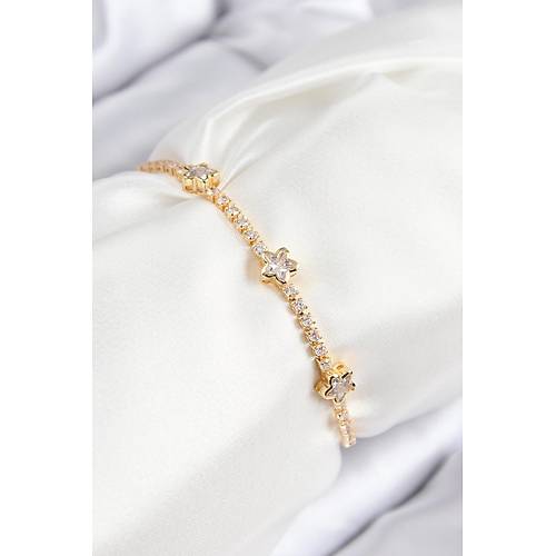 Pirin� Zirkon Ta�l� Y�ld�z Model Gold Renk Asans�rl� Kad�n Bileklik