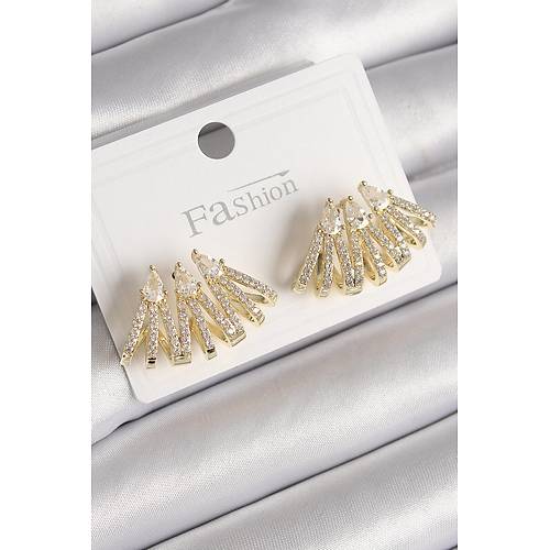 Pirin� Gold Renk Zirkon Ta�l� Deniz Kabu�u Model Kad�n K�pe