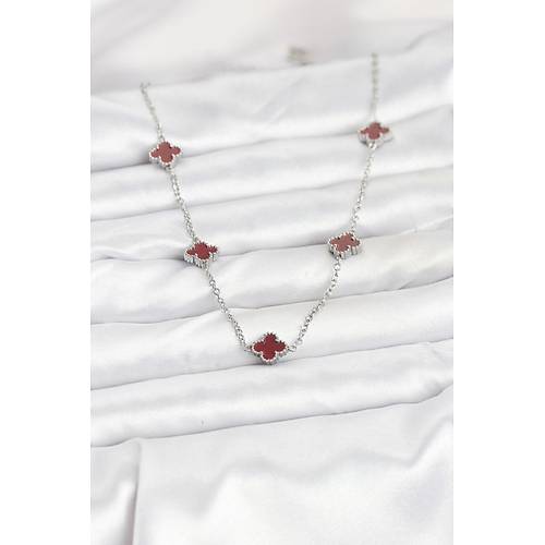 316L �elik Zincir G�m�� Renk Bordo Baby Boy Yonca Kad�n Kolye