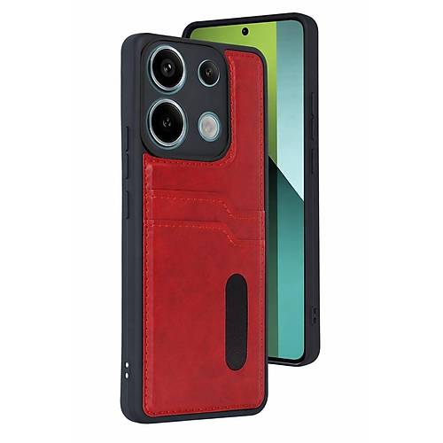 Redmi 15C 4G Sara Kartvizitli Deri K�l�f - K�rm�z�