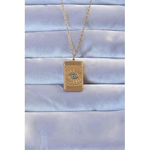 316L Alt�n Renk ��lemeli Nazarl� G�z Model Vintage Kolye