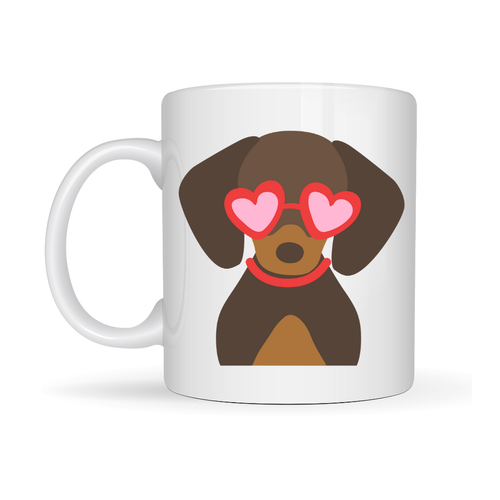 Sevimli Dachshund (Sosis K�pek) Desenli Porselen Kupa Model 47 � Kalpli G�zl�kl� K�pek Fig�rl�, Hediye Kupas�