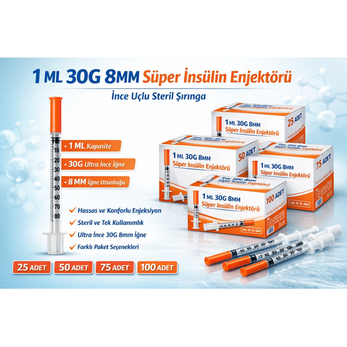 1 ML 30G 8MM S�per �ns�lin Enjekt�r� - �nce U�lu Steril ��r�nga