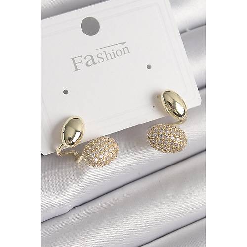 Pirin� Gold Renk Zirkon Ta�l� Bombeli Model Kad�n K�pe