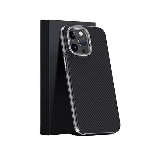 iPhone 15 Pro Max K�l�f Aramid 600D Kevlar Karbon Fiber Magsafe Kapak - Gri
