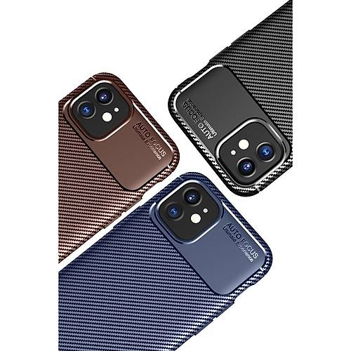 iPhone 12 Mini K�l�f Auto Focus Karbon Kapak - Kahverengi