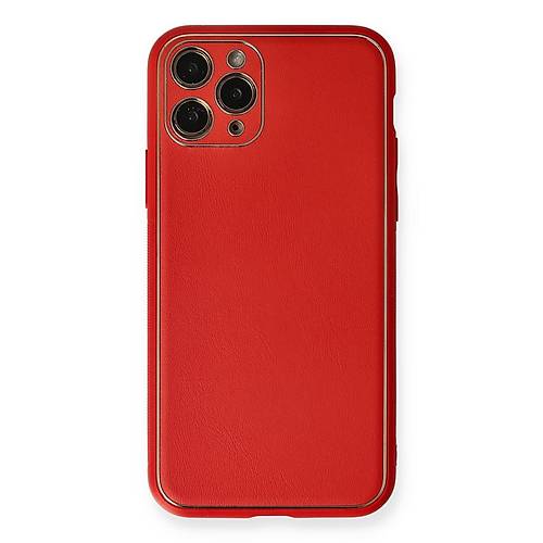 iPhone 11 Pro Max K�l�f Coco Deri Silikon Kapak - K�rm�z�