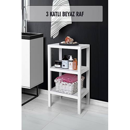 3 Katl� Beyaz Raf Kitapl�k & Banyo D�zenleyicisi 73,5 cm