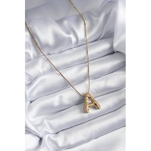 316L �elik Gold Renk Bubble "A" Harf Model Kad�n Kolye