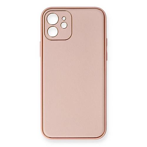 iPhone 12 K�l�f Coco Deri Silikon Kapak - Pembe