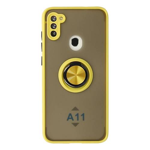 Galaxy A11 K�l�f Montreal Y�z�kl� Silikon Kapak - Sar�